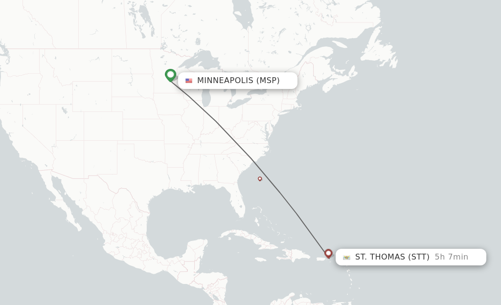 Direct (non-stop) flights from Minneapolis to Saint Thomas - schedules