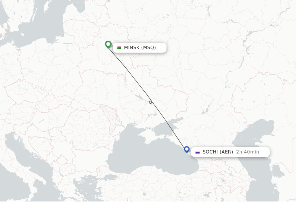 Flights from Minsk to Sochi route map
