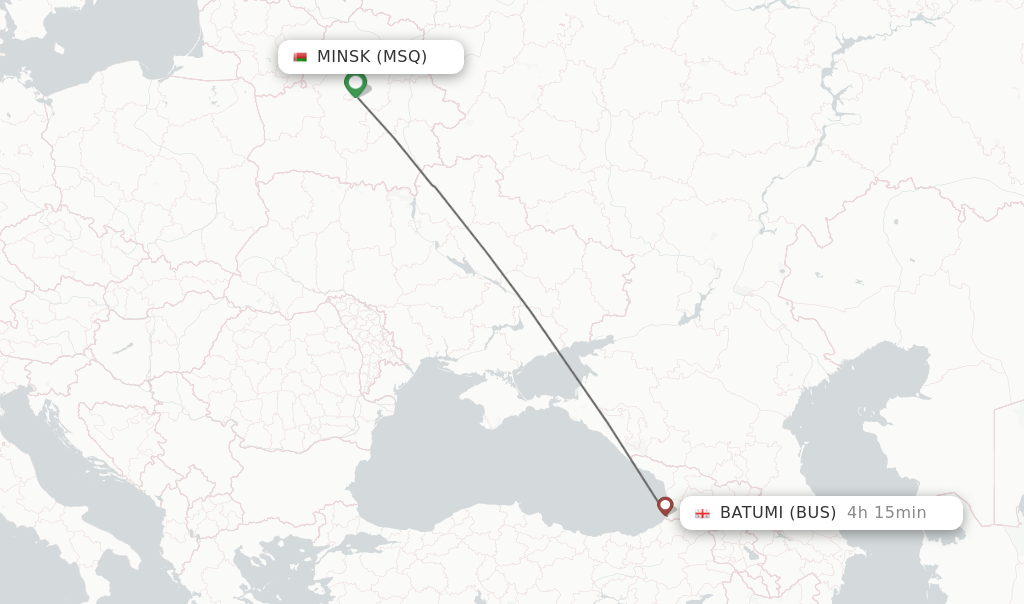 Flights from Minsk to Batumi route map