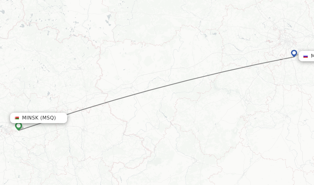 Flights from Minsk to Moscow route map