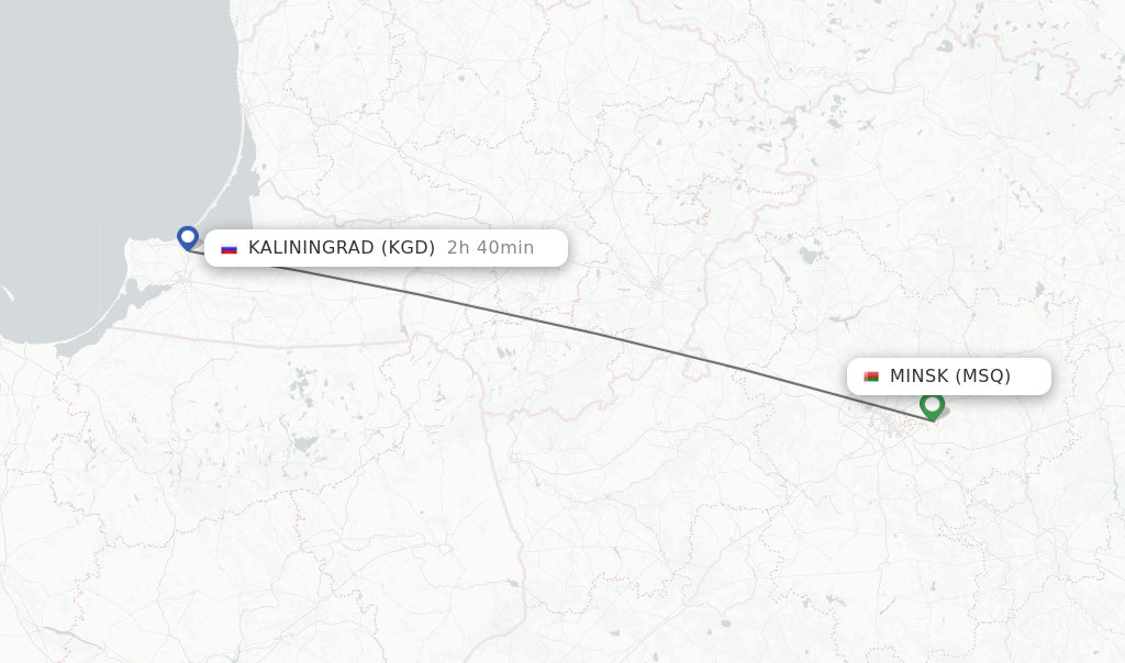 Flights from Minsk to Kaliningrad route map