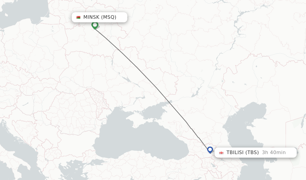 Flights from Minsk to Tbilisi route map