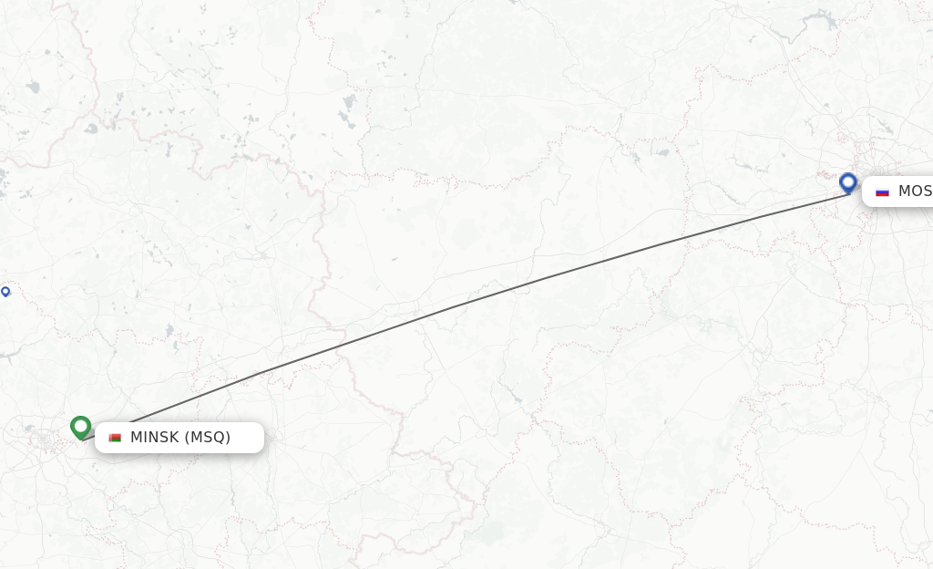 Flights from Minsk to Moscow route map