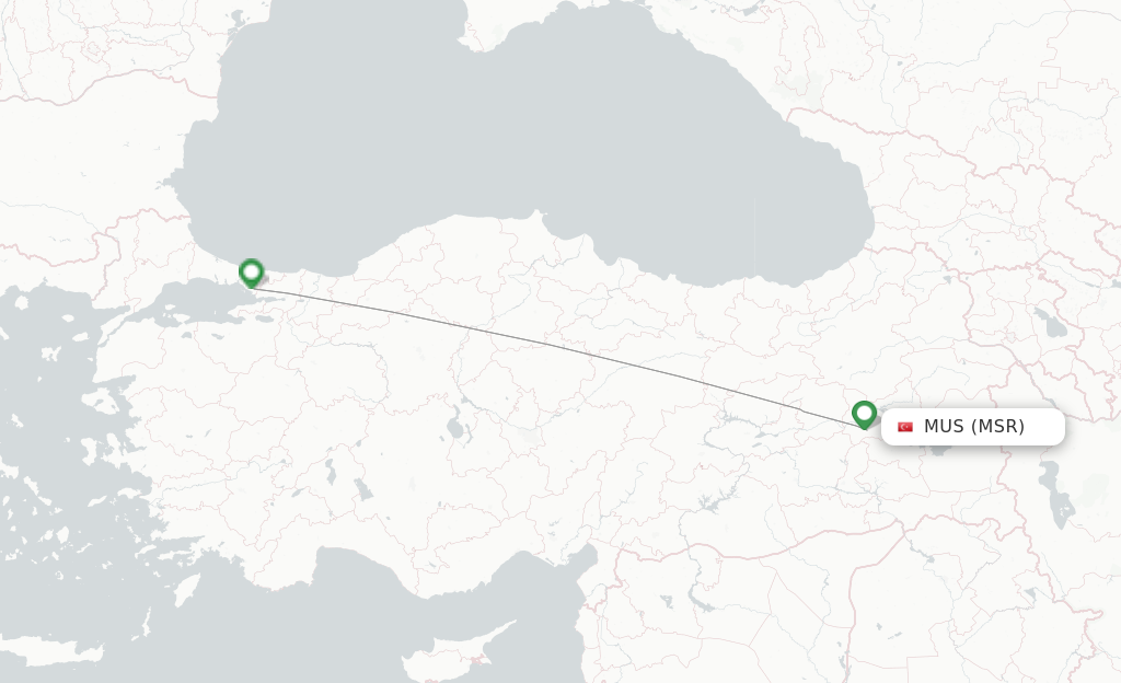 Route map with flights from Mus with Pegasus