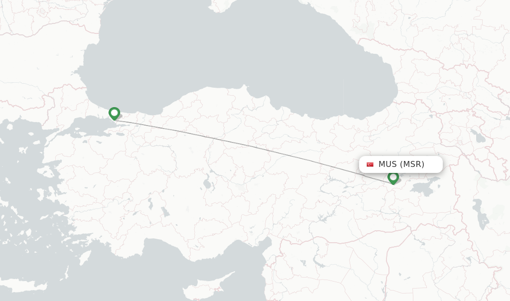 Route map with flights from Mus with Pegasus