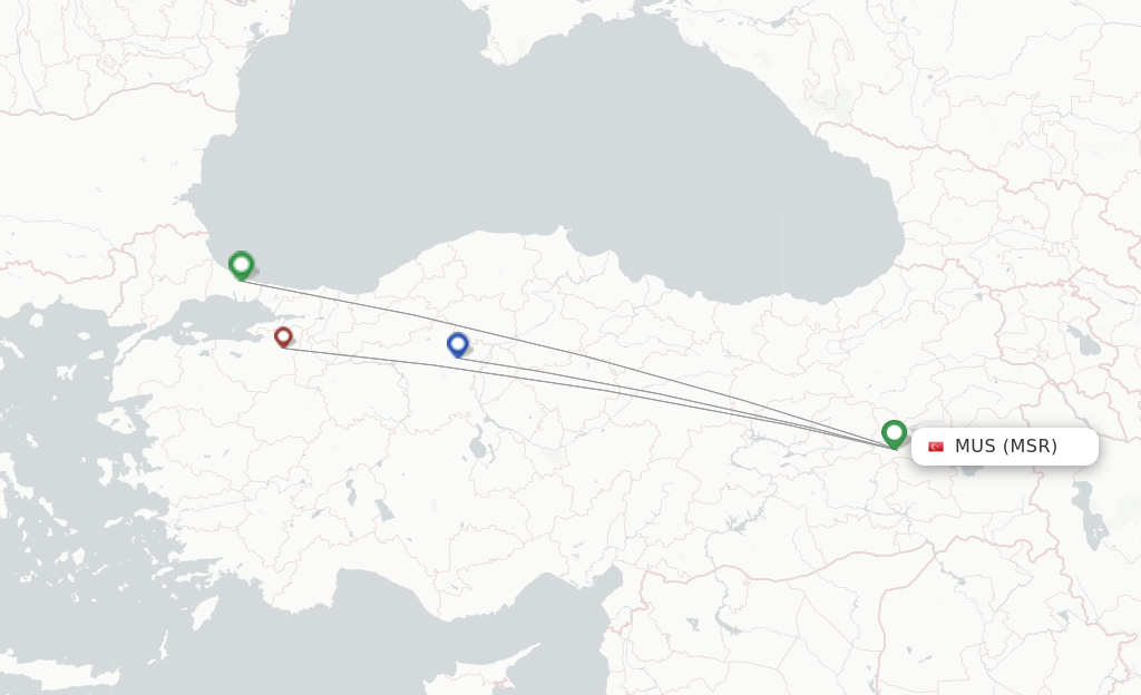 Route map with flights from Mus with Turkish Airlines