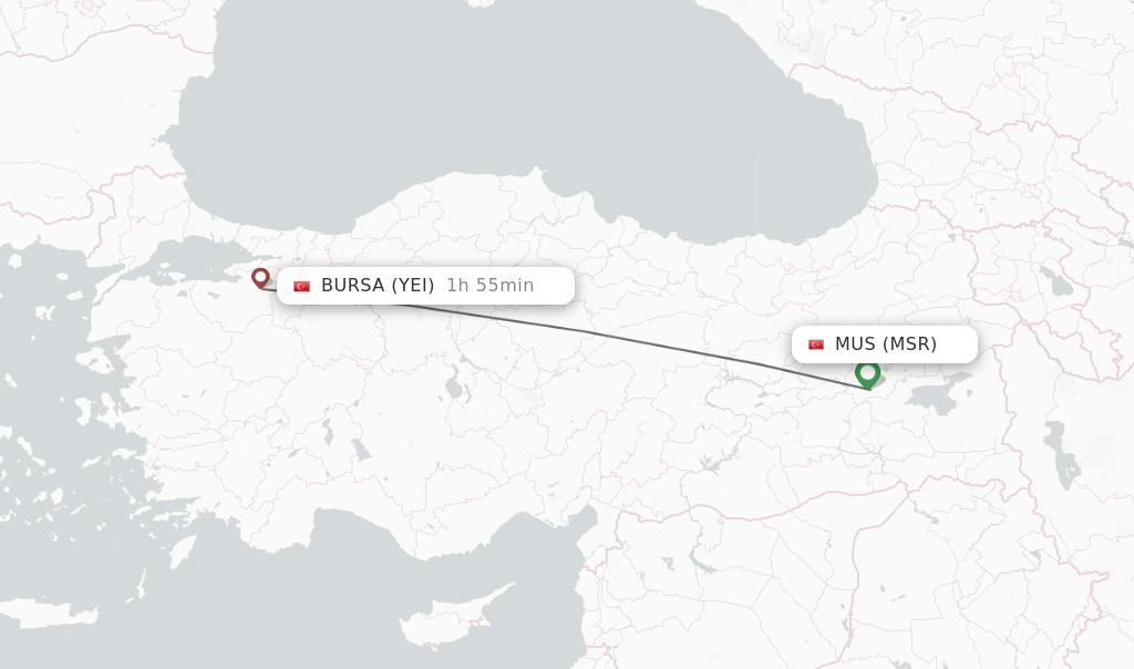 Flights from Mus to Bursa route map