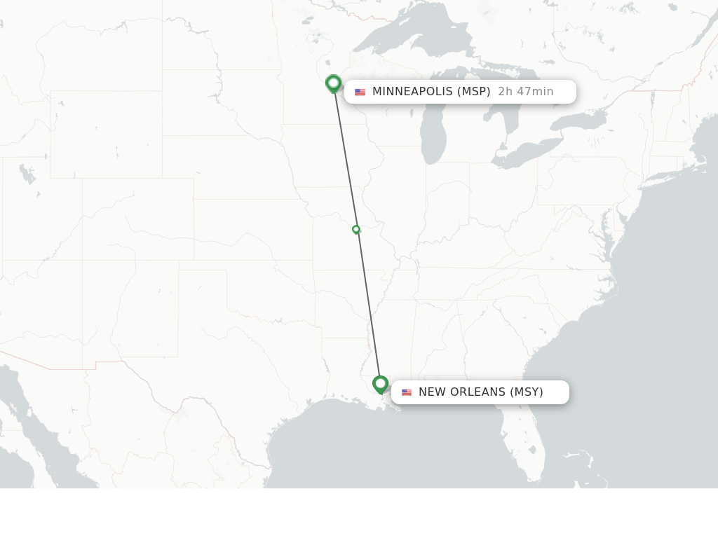 Direct (non-stop) flights from New Orleans to Minneapolis - schedules