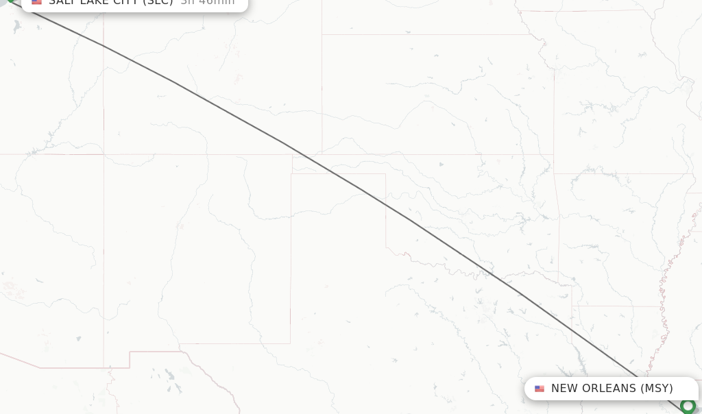 Flights from New Orleans to Salt Lake City route map