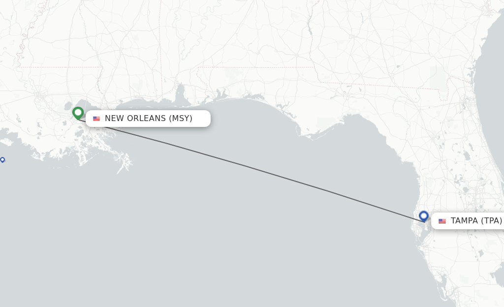 Direct (non-stop) flights from New Orleans to Tampa - schedules