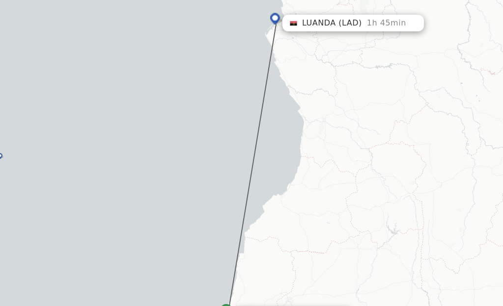 Flights from Mocamedes to Luanda route map