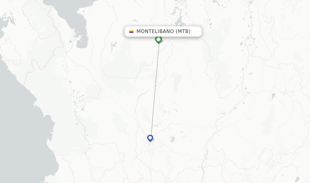 Route map with flights from Montelibano with SATENA