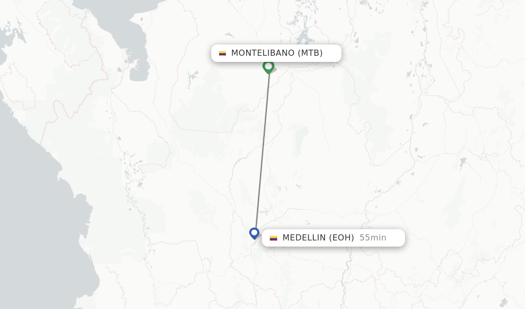 Flights from Montelibano to Medellin route map