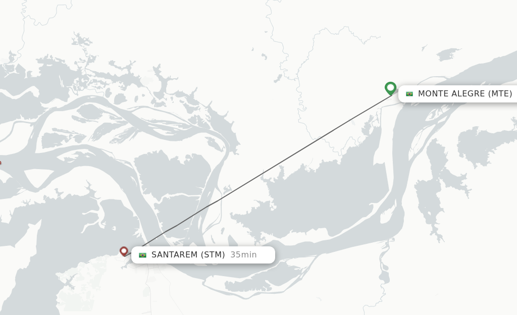 Flights from Monte Alegre to Santarem route map