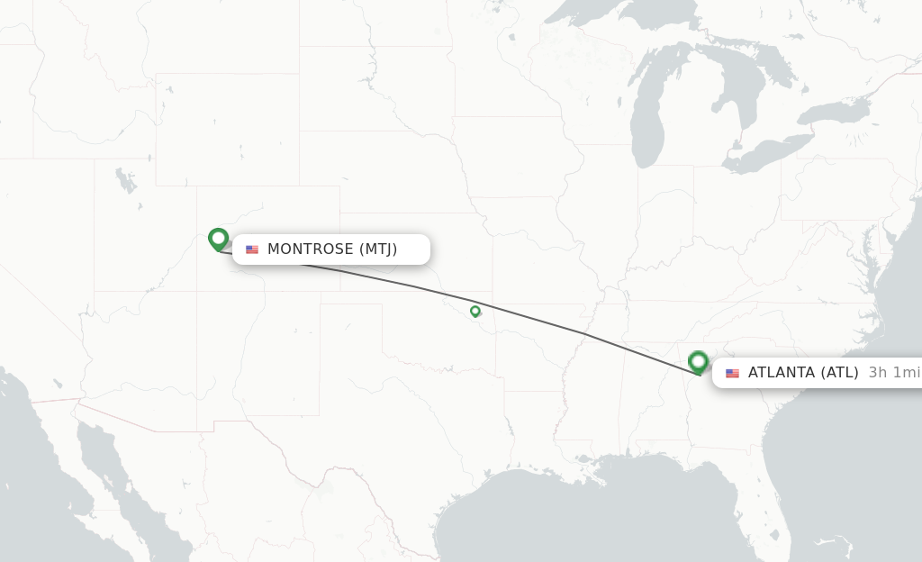 Flights from Montrose to Atlanta route map