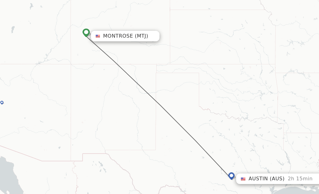 Flights from Montrose to Austin route map