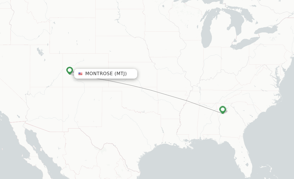 Route map with flights from Montrose with Delta Air Lines