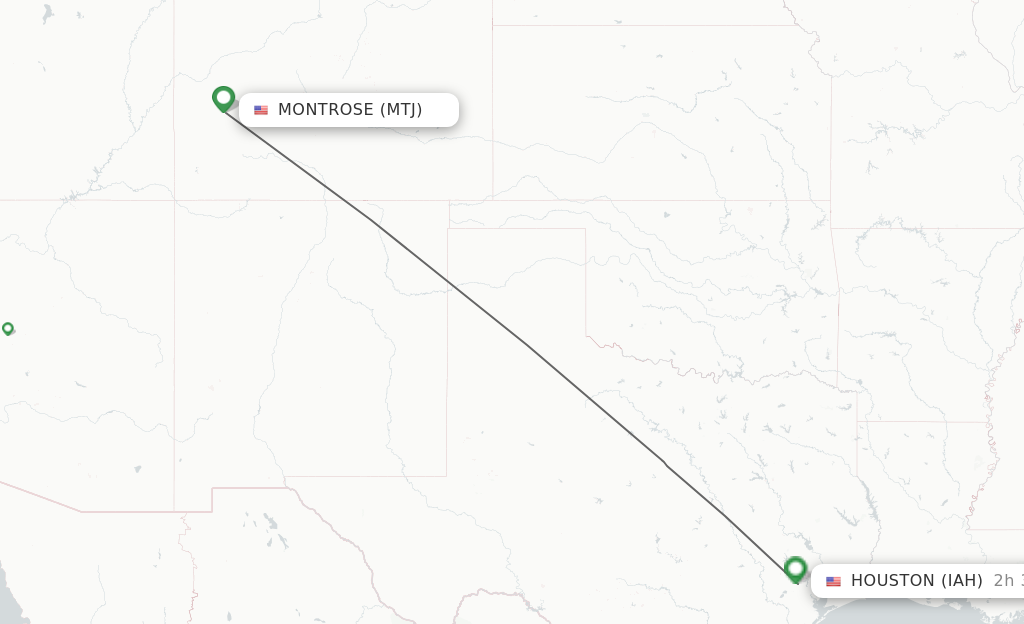 Flights from Montrose to Houston route map