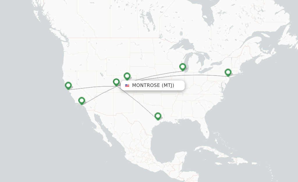 Route map with flights from Montrose with United Airlines