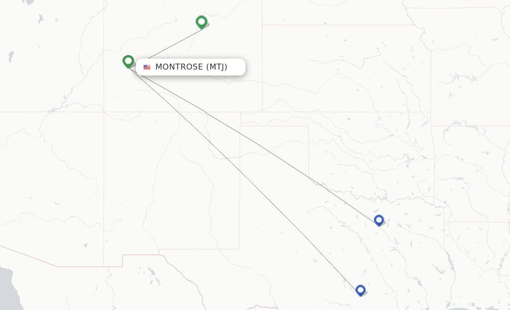 Route map with flights from Montrose with Southwest Airlines
