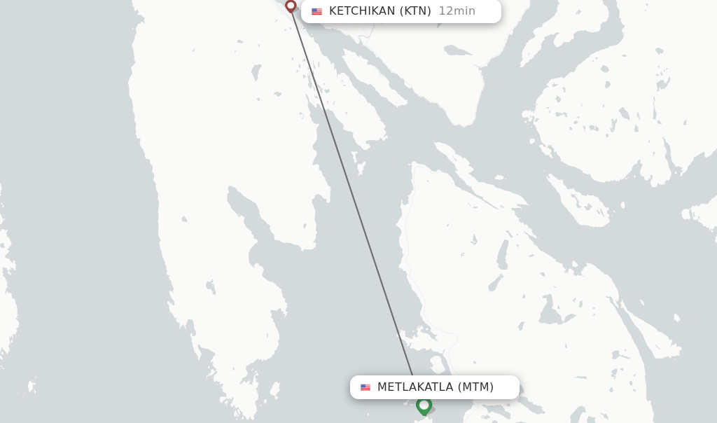 Flights from Metlakatla to Ketchikan route map