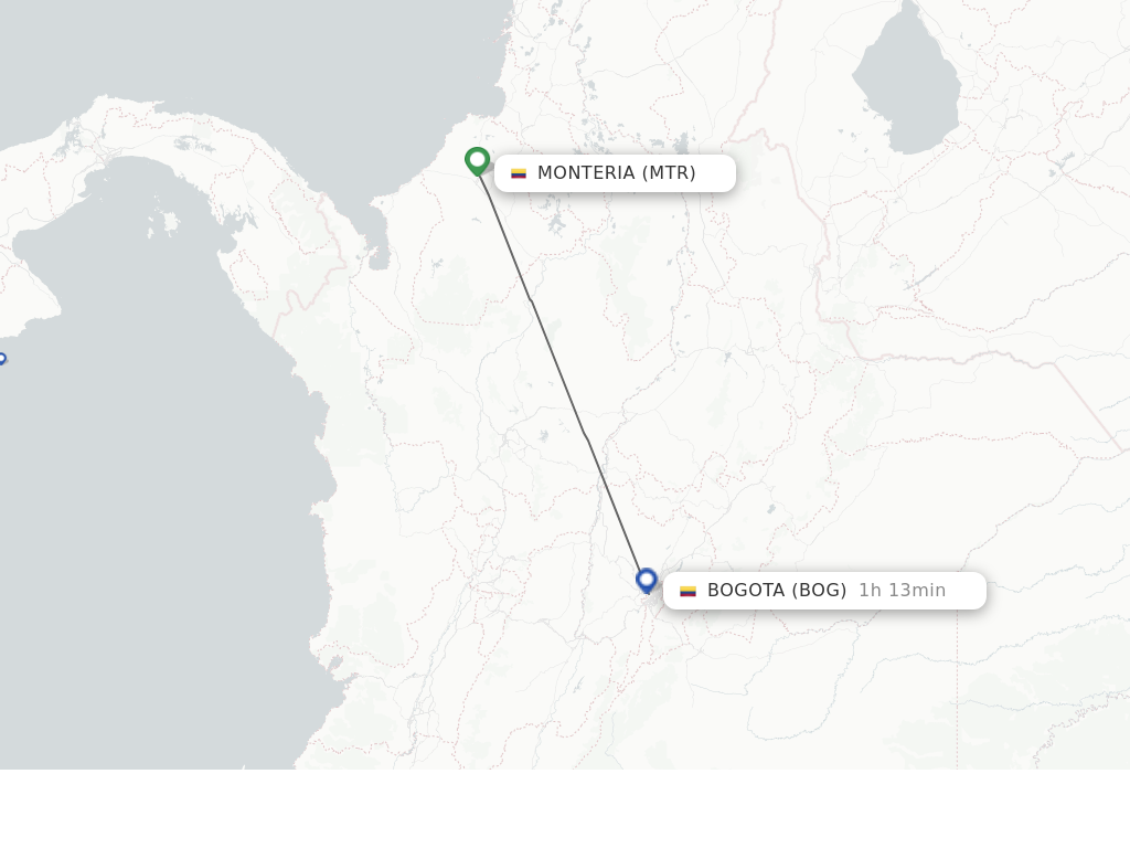 Flights from Monteria to Bogota route map