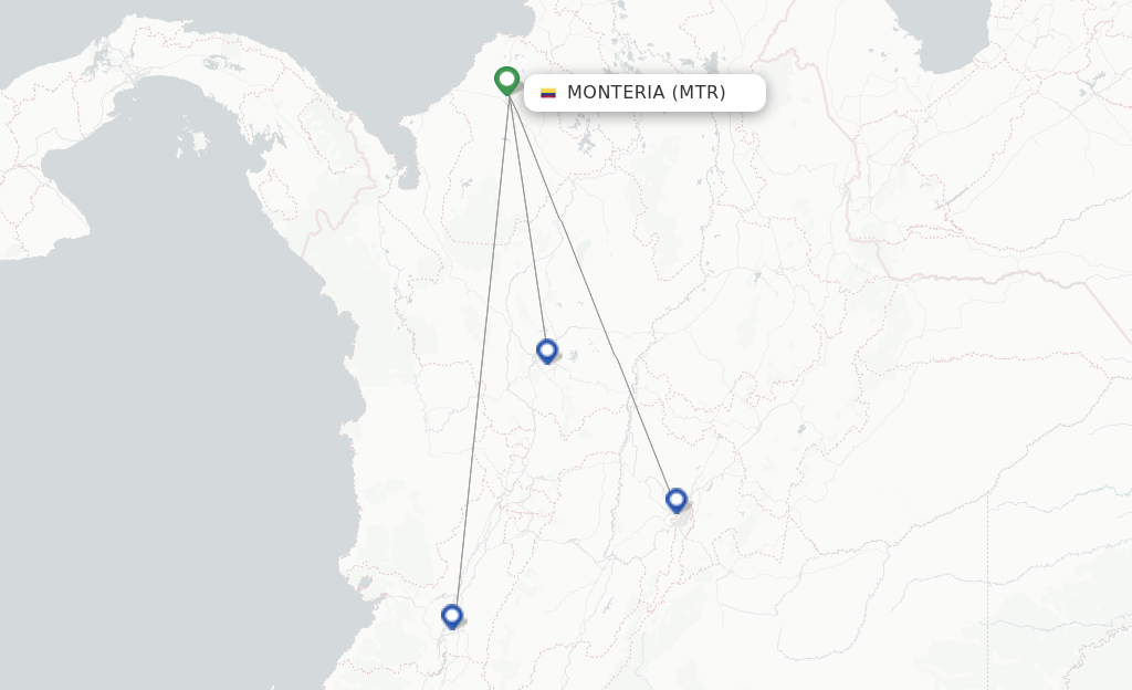 Route map with flights from Monteria with LATAM Airlines