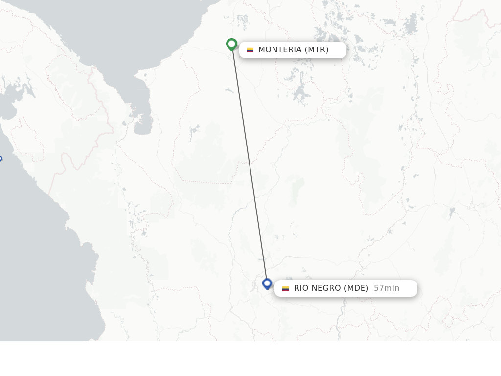 Flights from Monteria to Medellin route map