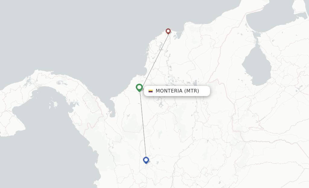 Route map with flights from Monteria with EasyFly