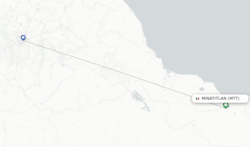 Route map with flights from Minatitlan with Aeromexico