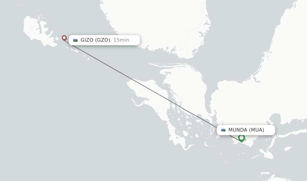 Flights from Munda to Gizo route map