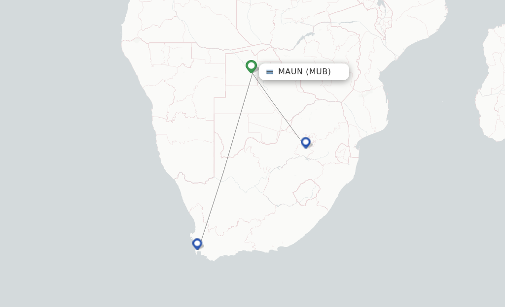 Route map with flights from Maun with Airlink