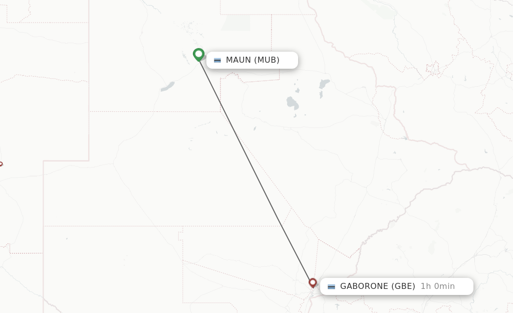 Flights from Maun to Gaborone route map