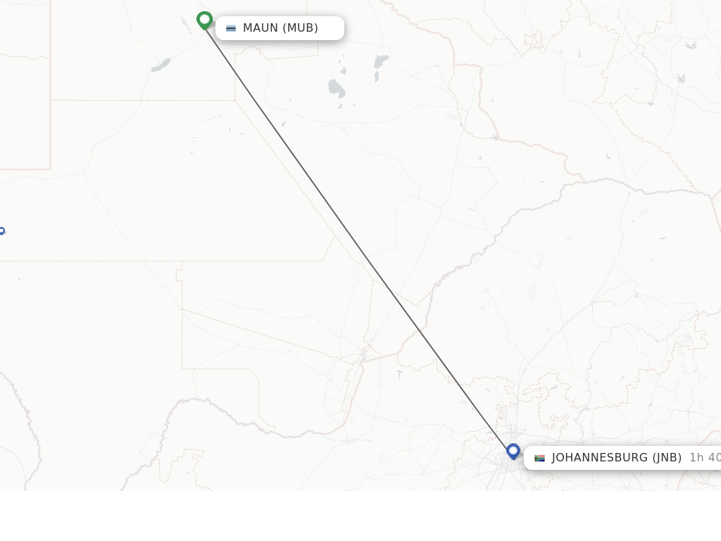 Flights from Maun to Johannesburg route map