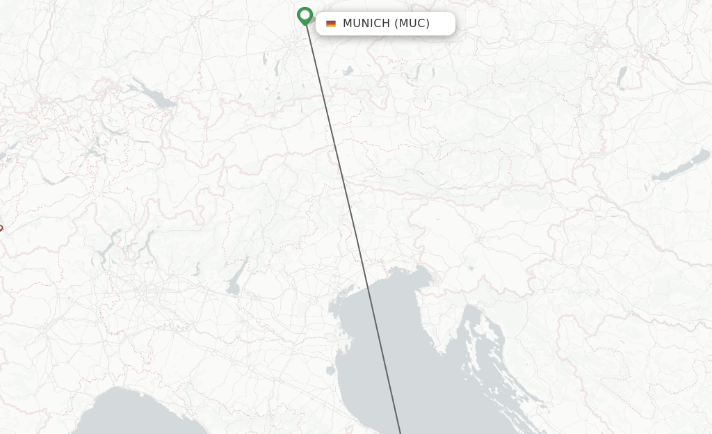 Flights from Munich to Ancona route map