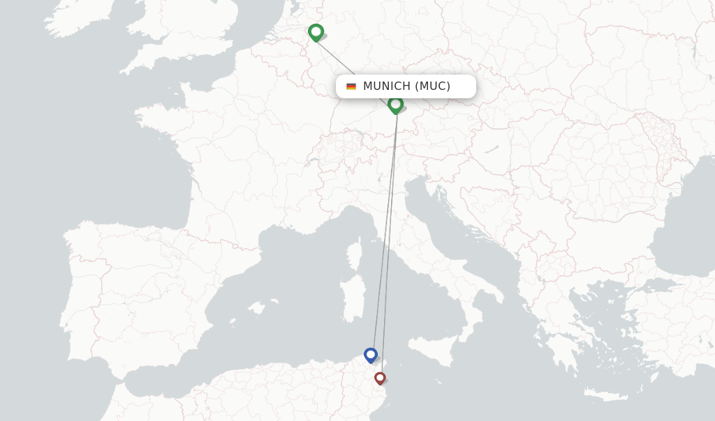 Route map with flights from Munich with Nouvelair
