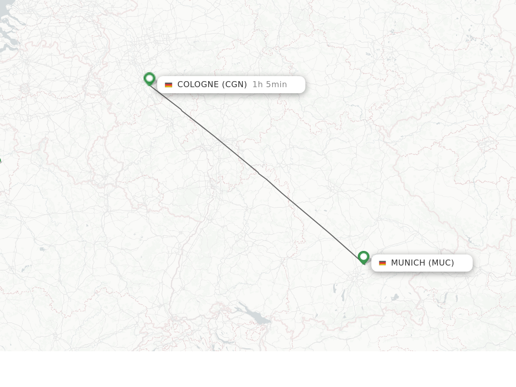 Flights from Munich to Cologne route map