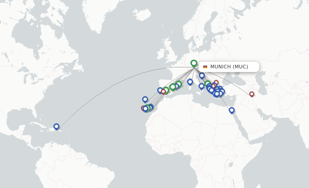 Route map with flights from Munich with Condor