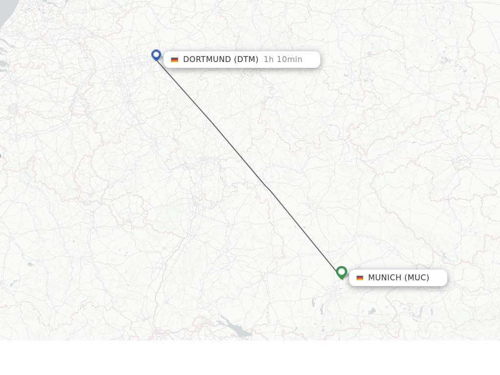Flights from Munich to Dortmund route map
