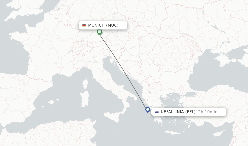 Flights from Munich to Kefallinia route map