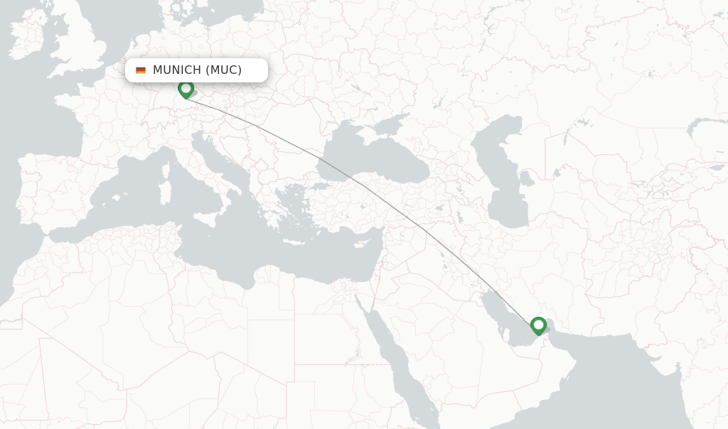 Route map with flights from Munich with Emirates