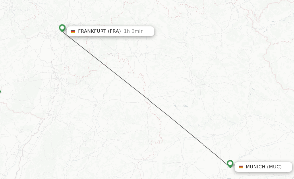 Flights from Munich to Frankfurt route map