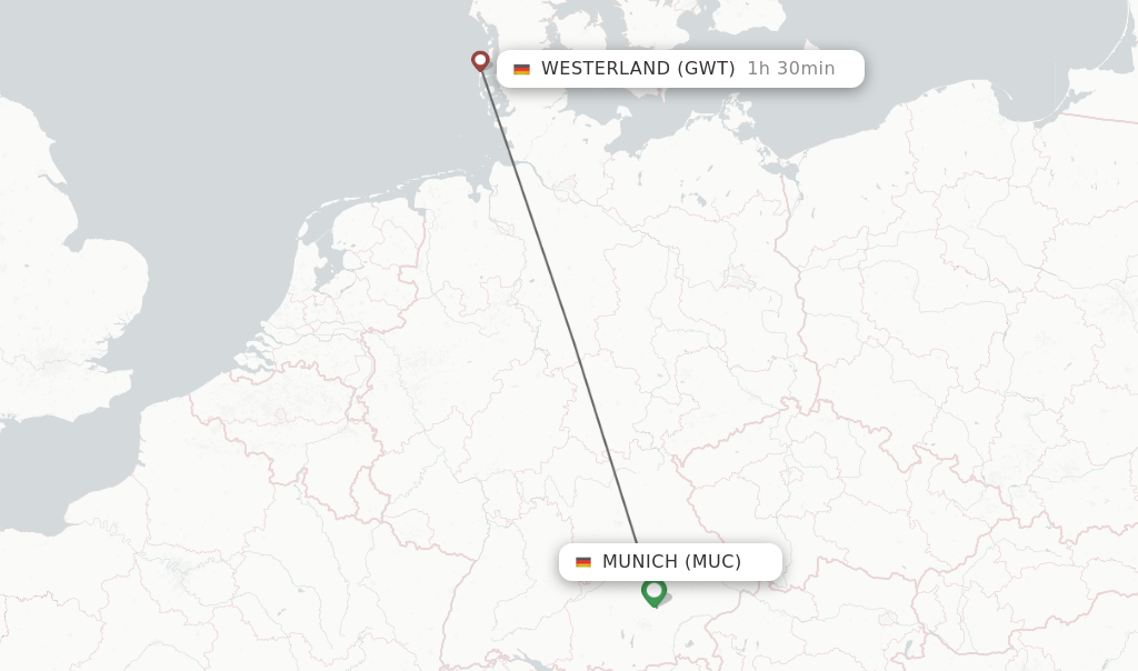 Flights from Munich to Westerland route map