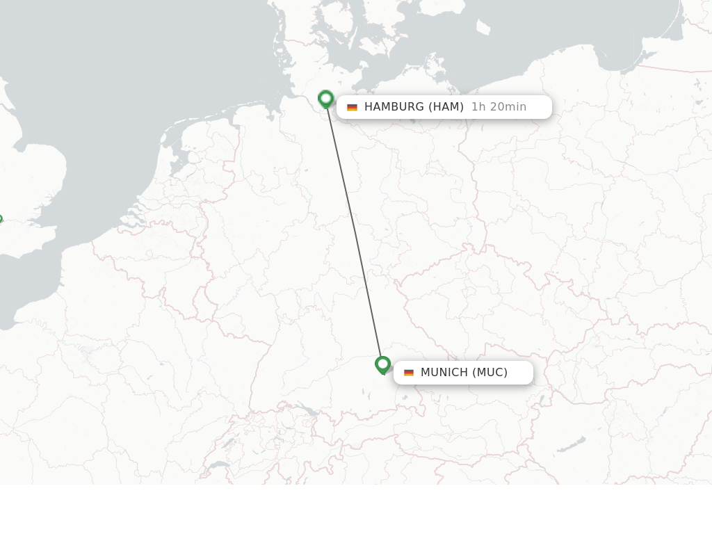 Flights from Munich to Hamburg route map