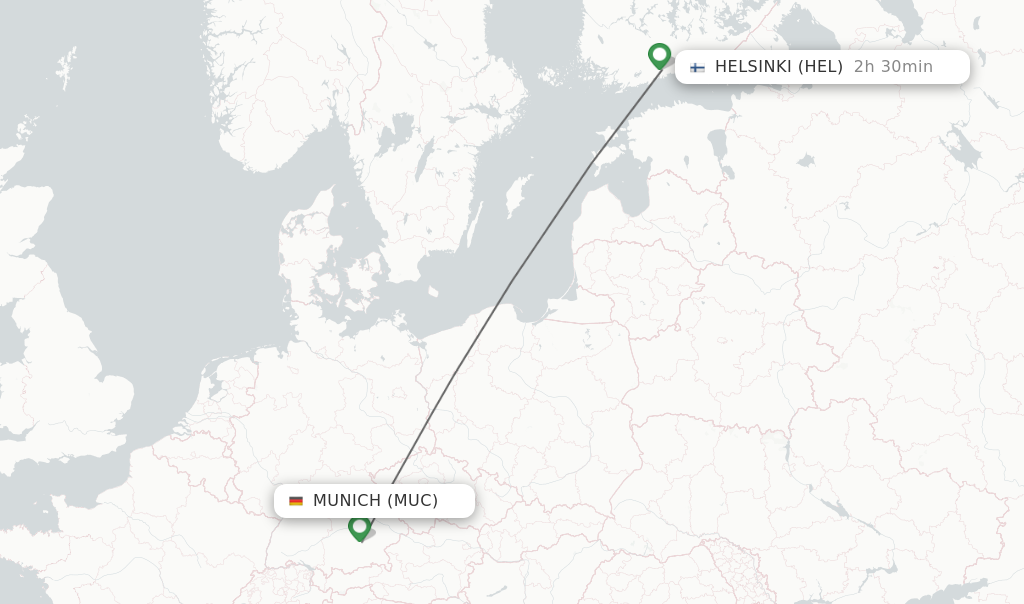 Flights from Munich to Helsinki route map