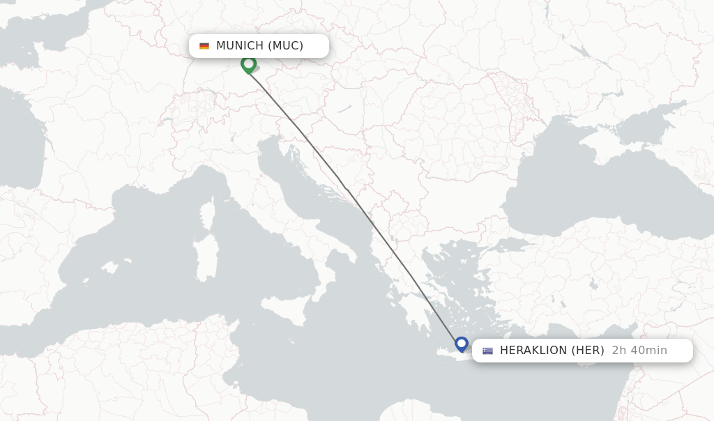Flights from Munich to Heraklion route map