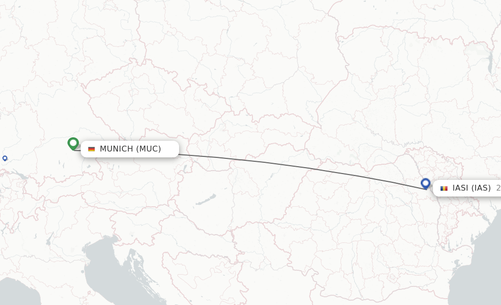 Flights from Munich to Iasi route map