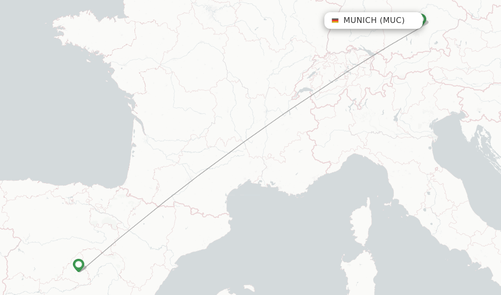 Route map with flights from Munich with Iberia