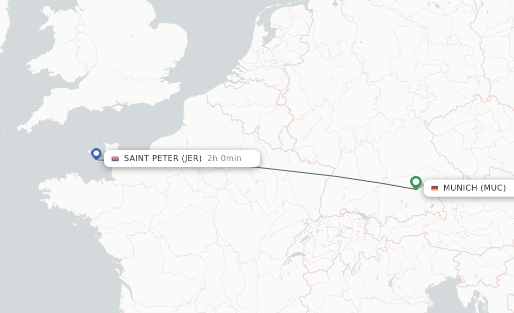 Flights from Munich to Jersey route map