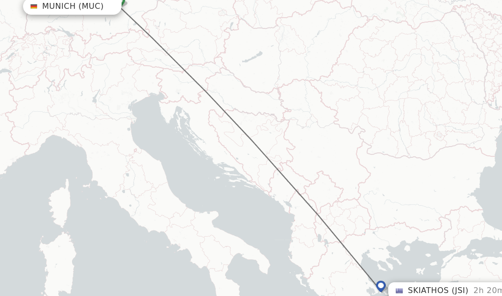 Flights from Munich to Skiathos route map
